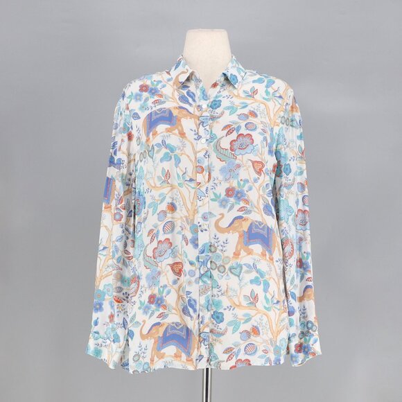 J. MCLAUGHLIN Silk Blend Lois Shirt Exotic Floral Elephant Sucre Blossom Size L - Picture 1 of 6